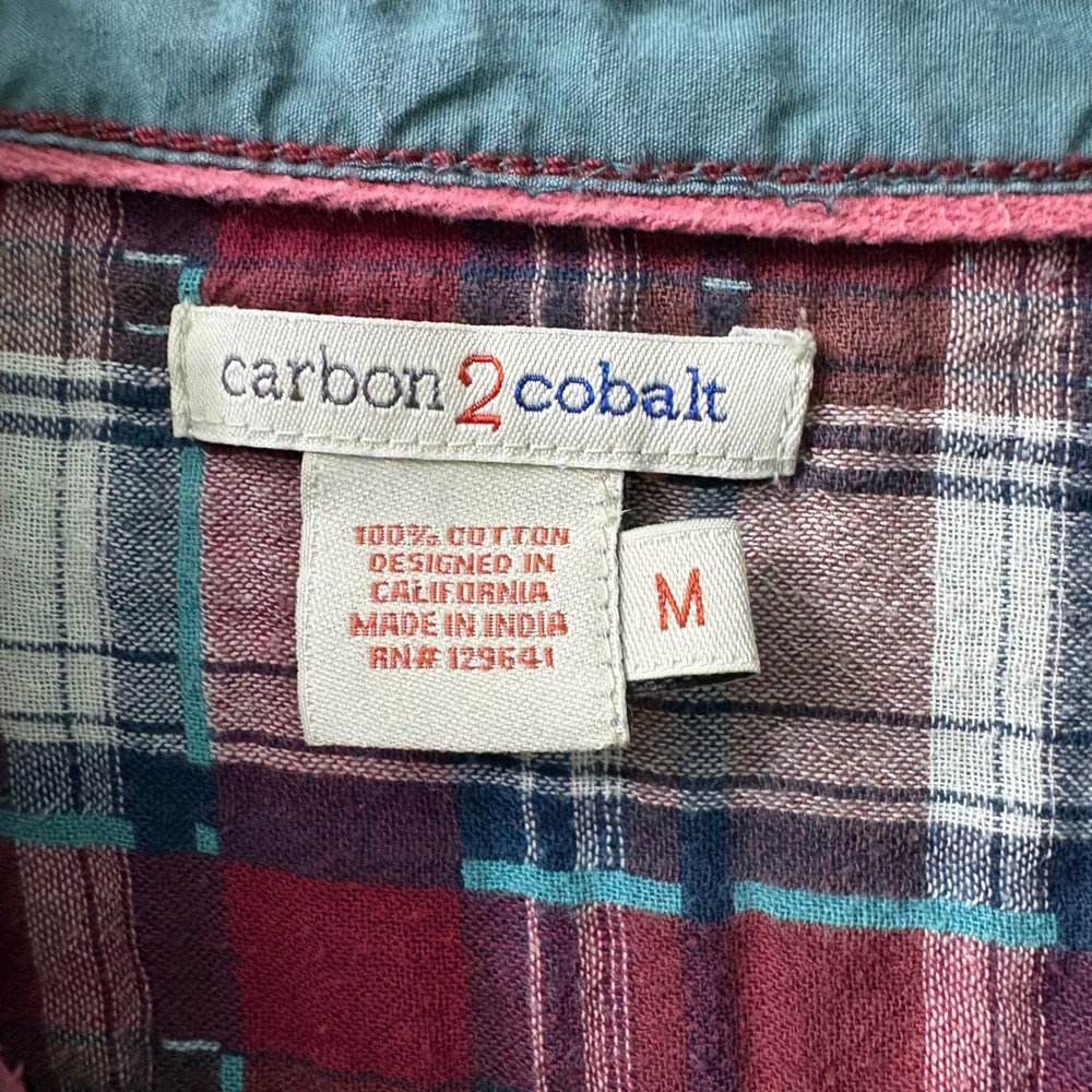 Carbon2Cobalt‎ Men's Medium Teal Plaid Long Sleeve Button Up Shirt 100% Cotton - Picture 3 of 6